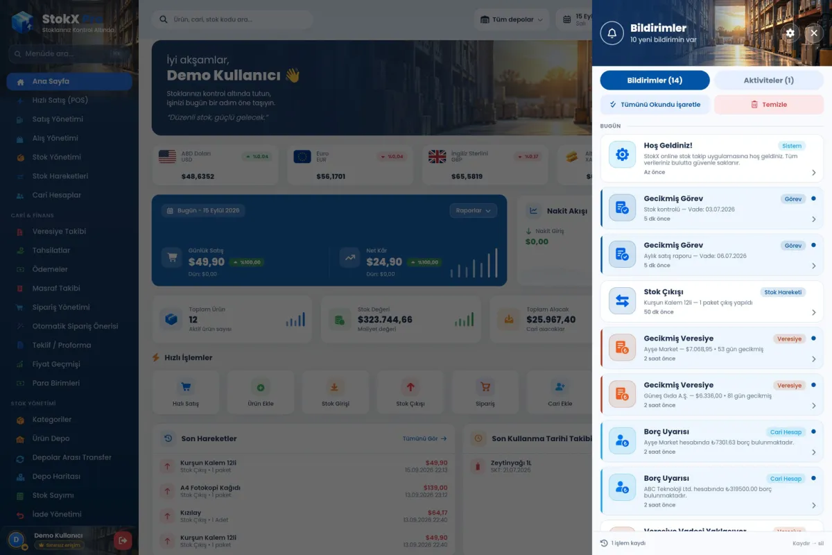 StokX Bildirimler ekranı