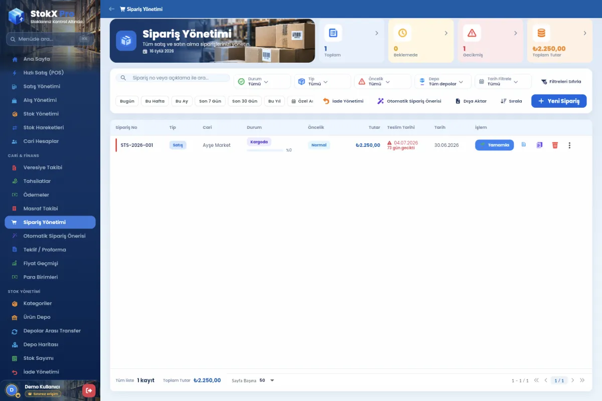 StokX Siparişler ekranı